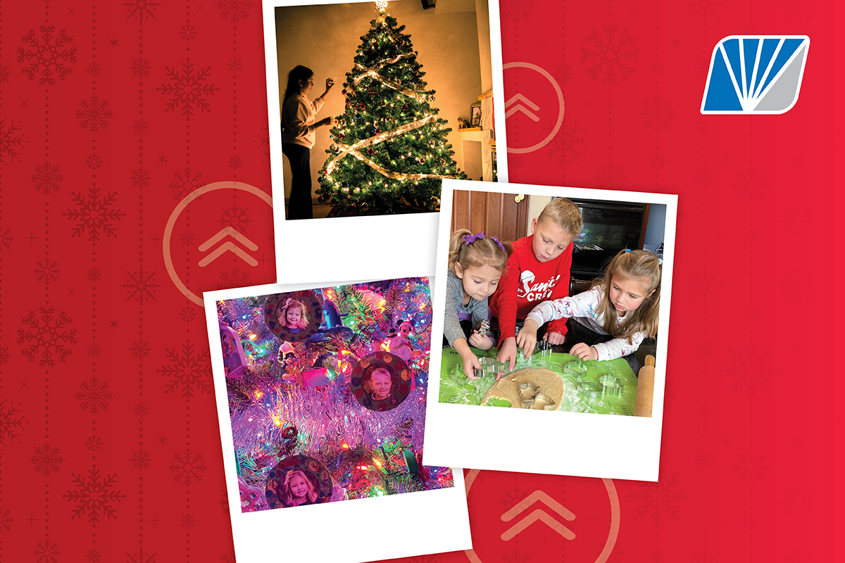 Graphic with three images of kids at Christmas time